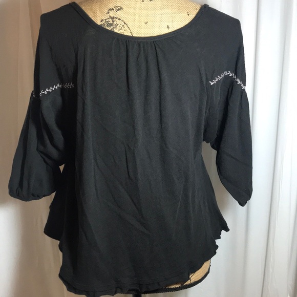Free People Mirrored Embroidered Peasant Top Black - Picture 4 of 6